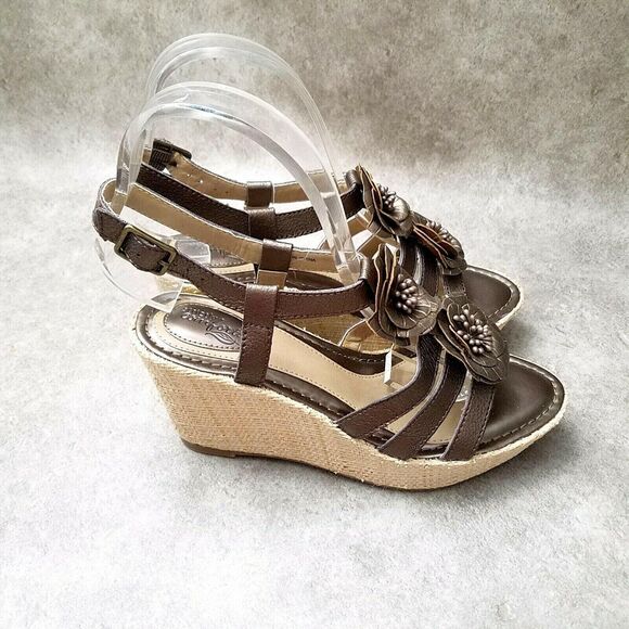 Strictly Comfort Womens F14617 Sz 6.5 M Brown Strappy 3.5" Wedge Sandals Flower - Picture 6 of 11